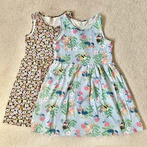 H&M girls patterned tank jersey dress bundle of 2, animals and floral, size 6x/7